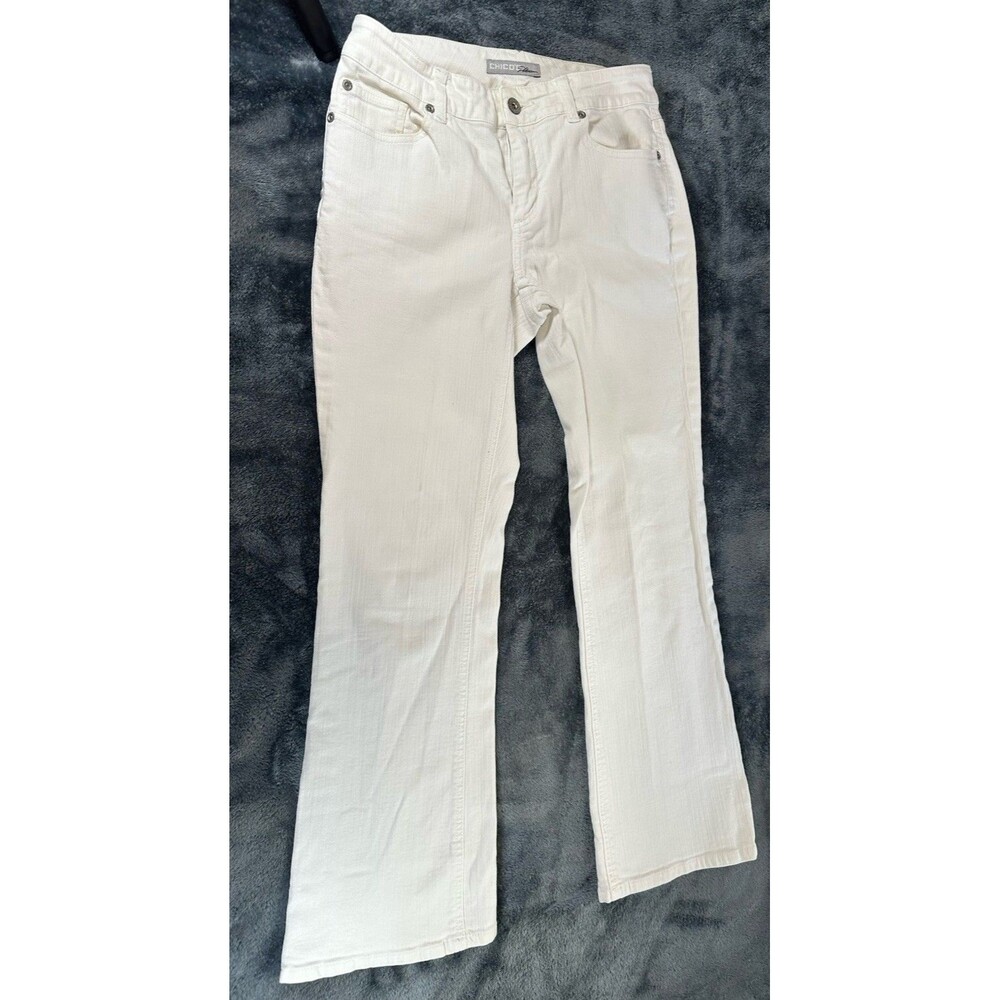Chico's Platinum Denim White Flare Jeans Size 0 Short Stretch Cotton Lycra